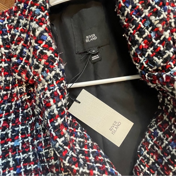 River Island Boucle Blazer in Red Check Size 10 UK - Picture 4 of 9